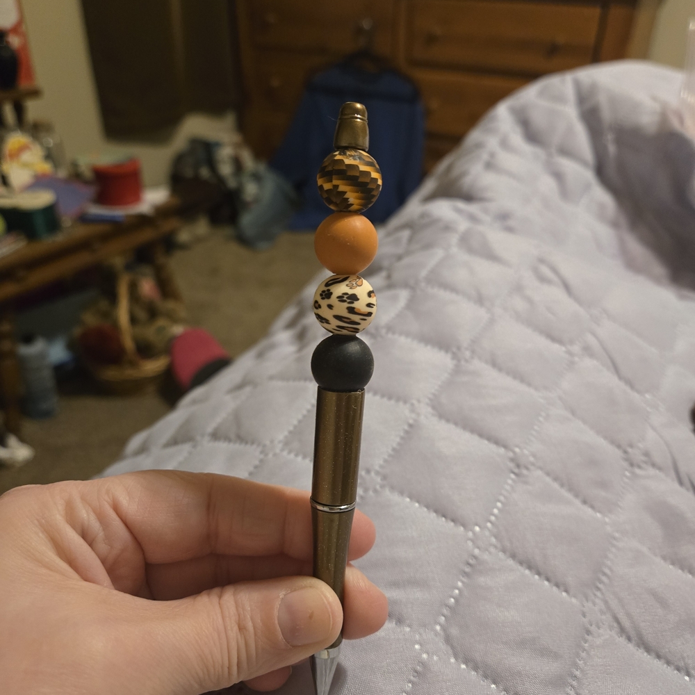 Stylish Beaded Pen with Animal Print